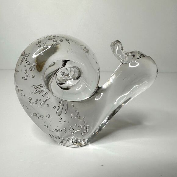 Clear Art Glass Snail Paperweight Figurine 3" Nature Minimalist Eclectic - Picture 1 of 16